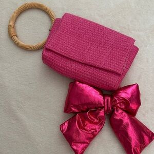 a new day Hot Pink Woven Wristlet Clutch with Wood Ring Handle